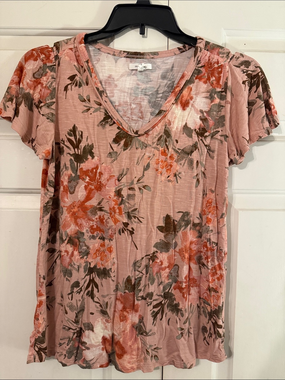 Maurices Blush Pink Floral V-Neck Short Sleeve Tee - Picture 4 of 4